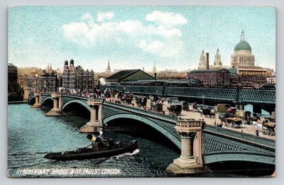 Blackfriars Bridge St Paul's London England UK Vintage Postcard c1900s