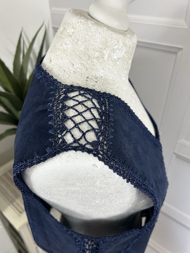 Liz Claiborne Leather Waistcoat Chest Size 36in With Lace Design Trim In Blue - Picture 15 of 17