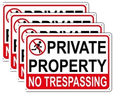 4 Pack Large No Tresspassing Sign Private Property 8x12 Inch Rust Free Alumin...
