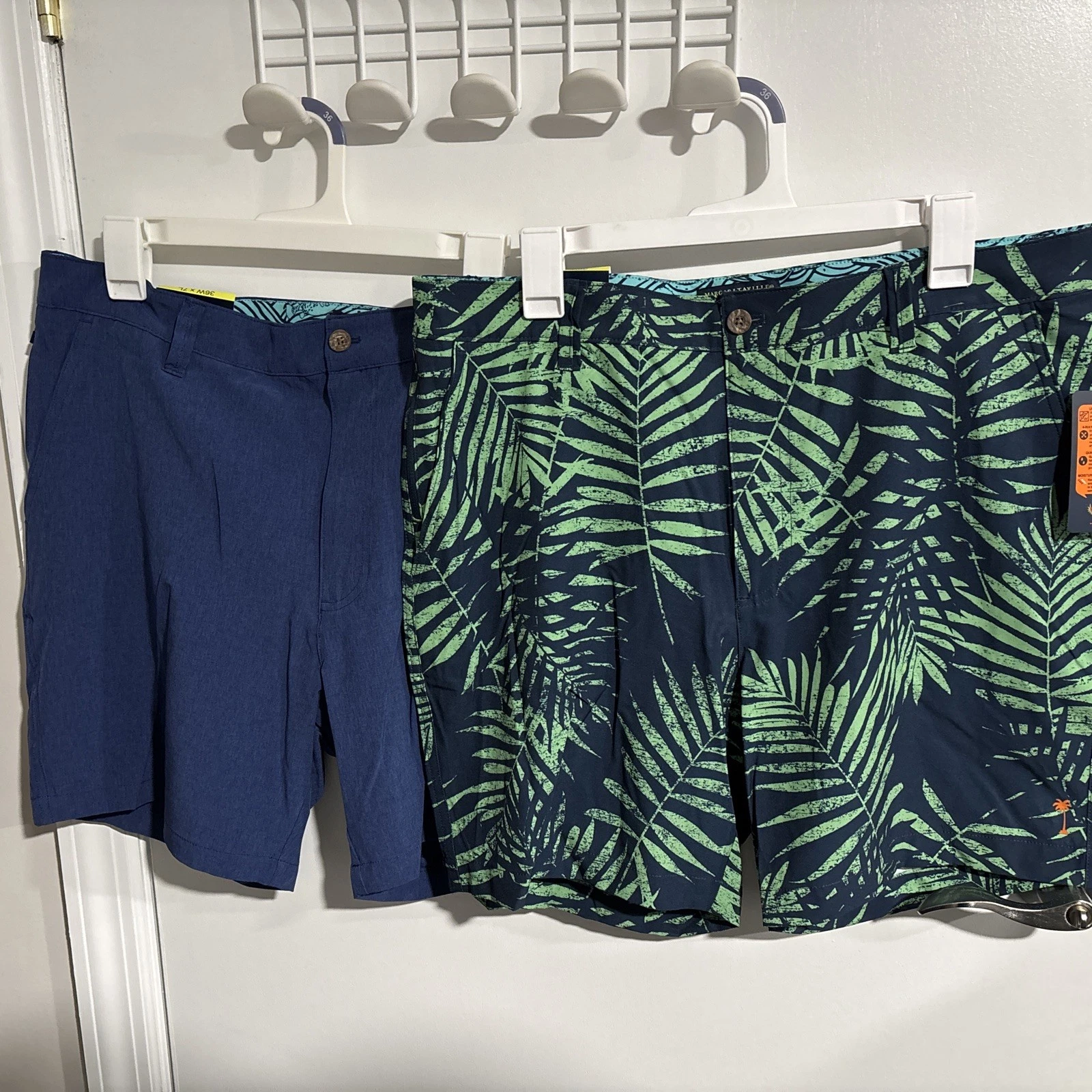 2x Mens Margaritaville Shorts 36” Waist 7" Inseam Blue & Green/Blue UPF 30