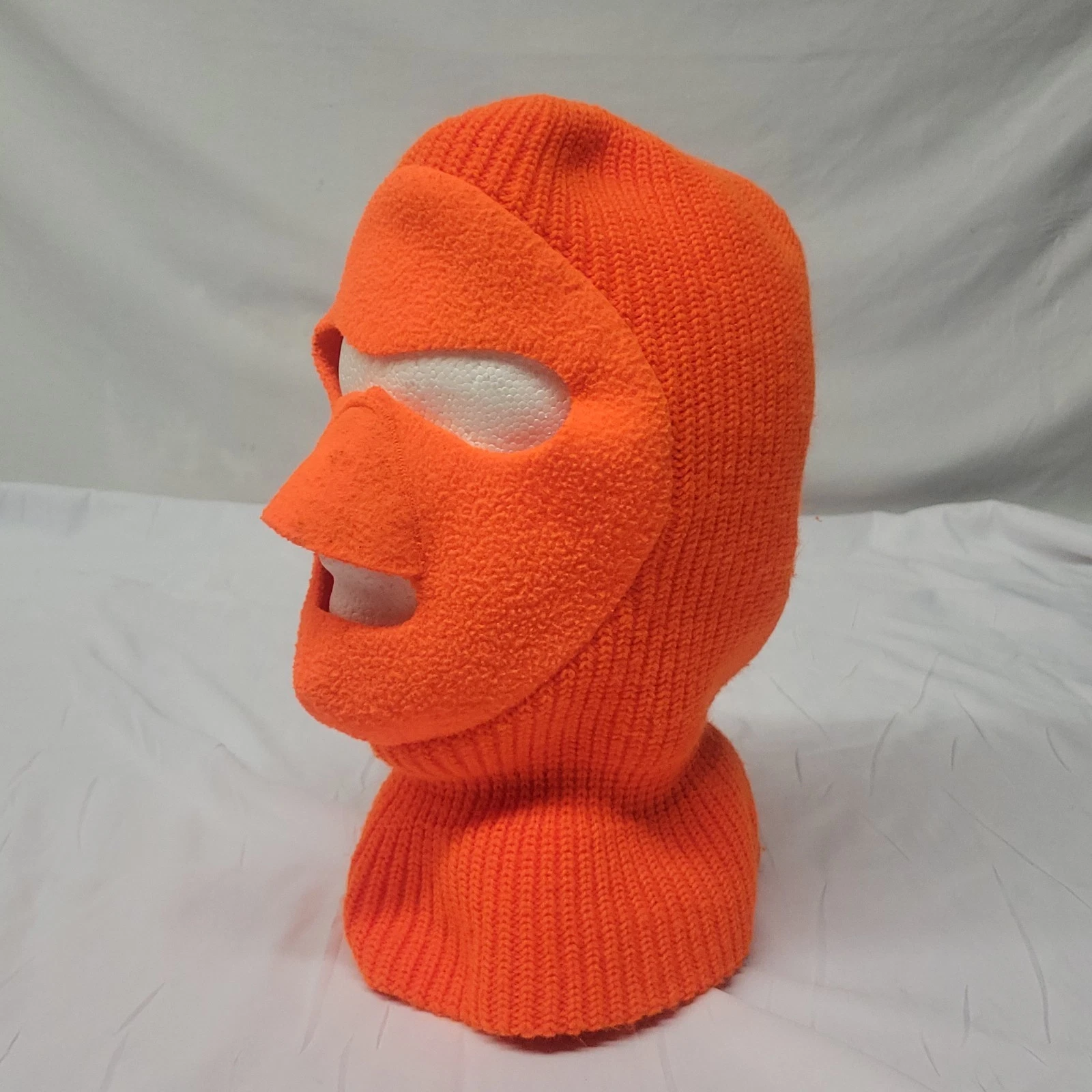 Vintage Men's bright Orange Knit Hunting Winter Balaclava Burglar Ski Mask Hat