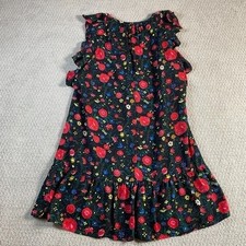 J.Crew Black Floral Ruffle Sleeve Shift Dress Red Multi Size S Small RN77388