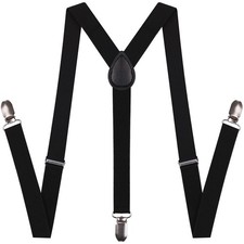 Black Suspenders for Men and Women Adjustable Suspender Elastic 1 inch Wide w...