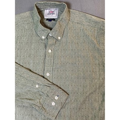 Alynn Mens Classic Fit Button Down Shirt Sage Green Textured Cotton Large L
