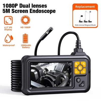 5M Dual Lens Waterproof Borescope 1080P IPS Screen Adjustable 8LED Fill Light