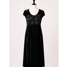VTG Eileen West Black Velvet Maxi Dress Women's 12 Whimsy Goth Victorian NWT