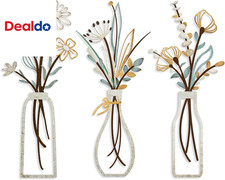 3 Pieces Metal Flowers Wall Arts - Rustic Farmhouse Decor Beige Minimalist Flowe