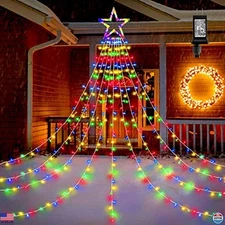 BlcTec 317 LED Outdoor Christmas Lights - 11.9ft Waterfall, 9 Strands, 8 Modes