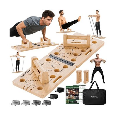 Push Up Board 30 in 1 Foldable with Resistance Bands - Thickened Pine Wood Mu...