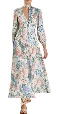 ZIMMERMANN Verity Plunge Linen Long Maxi Dress Size 3 Aus 14 US 10