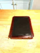1800S DOUBLE SIDED SCHOOL SLATE WITH WOODEN FRAME AROUND SLATE BINDING ON EDGE