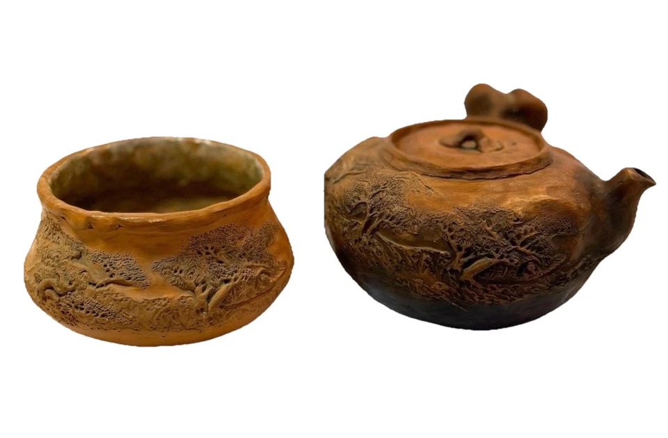 СТАРИННЫЙ ЧАЙНИК И ЧАШКА ЯПОНСКИЙ MEIJI КРАСНАЯ ГЛИНА SENCHA KYUSU НАДПИСЬ HEMEJI РЕГИОНА - Изображение 2 из 4