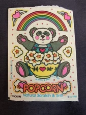 Vintage ILLUMINATIONS Scratch and Sniff Sticker 80s Popcorn Panda Rainbow!