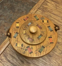 Vintage Sewing Storage Wicker Basket With Handle And Tops 10 in