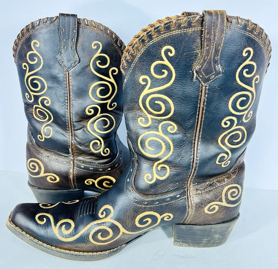 Botas ocidentais Ariat Shelleen marrom desgastado com bordado creme biqueira recortada 9 - Imagem 2 de 4
