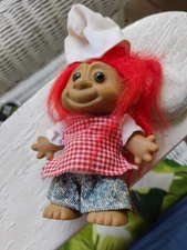 4" Pizza BBQ Chef Troll Red Hair Check Plaid Apron Denim Jeans Hat Vintage 90s