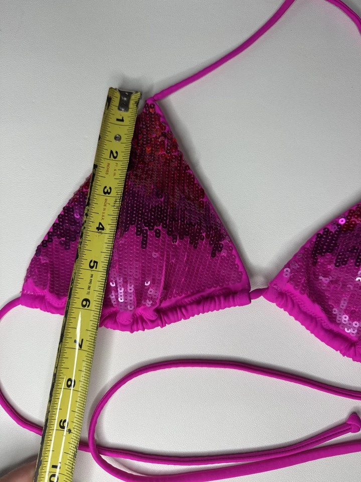 Victoria's Secret 比基尼上衣女式中号粉色亮片三角泳装 — 第 3/4 张图片