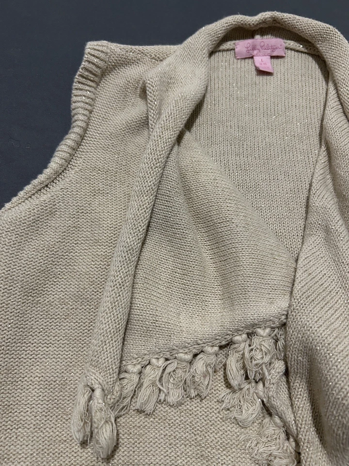 Свитер-жилет Lilly Pulitzer для девочек бежевый мини Abbott золотистый металлик размер L 8-10 - Изображение 3 из 4