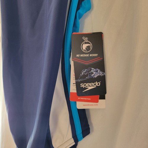 NWT Speedo Swimsuit One Piece Infinity Splice Strap Girls Size 12 White Stripe - Picture 6 of 7