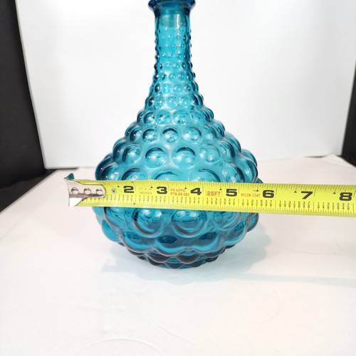 Vtg Handblown Italian Art Glass Genie Bottle Bubble Hobnail With Stopper Blue - Picture 7 of 8
