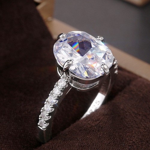 Oval Cut White AAA CZ 925 Silver Band Women's Single Row Wedding Ring Size 6-10 - Picture 2 of 10