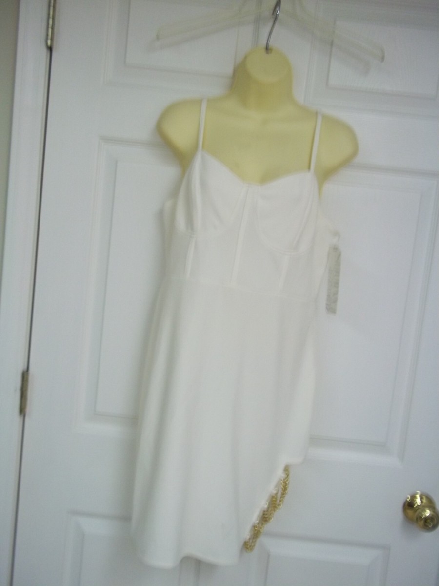 Almost Famous Womens Juniors Knit Chain Detail Cocktail and Party Dress Ivory L
