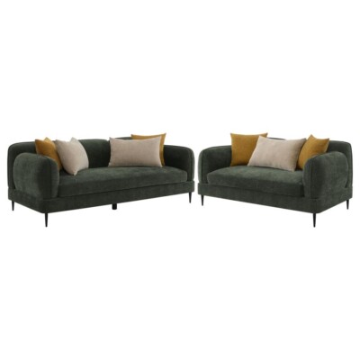 2 PC PLUSH GREEN TEXTURED CHENILLE FABRIC SOFA LOVESEAT LIVINGROOM FURNITURE SET