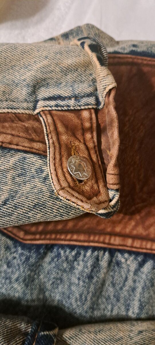 Vtg 70s Huk A Poo Jacket Mens Medium Acid Wash Denim Leather Vtg 70s Huk A Poo Jacket Mens Medium Acid Wash Denim Leather