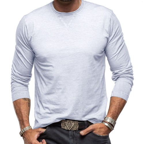 T-shirt uomo slim fit manica lunga girocollo casual elasticizzata blusa autunno - Foto 8 di 61