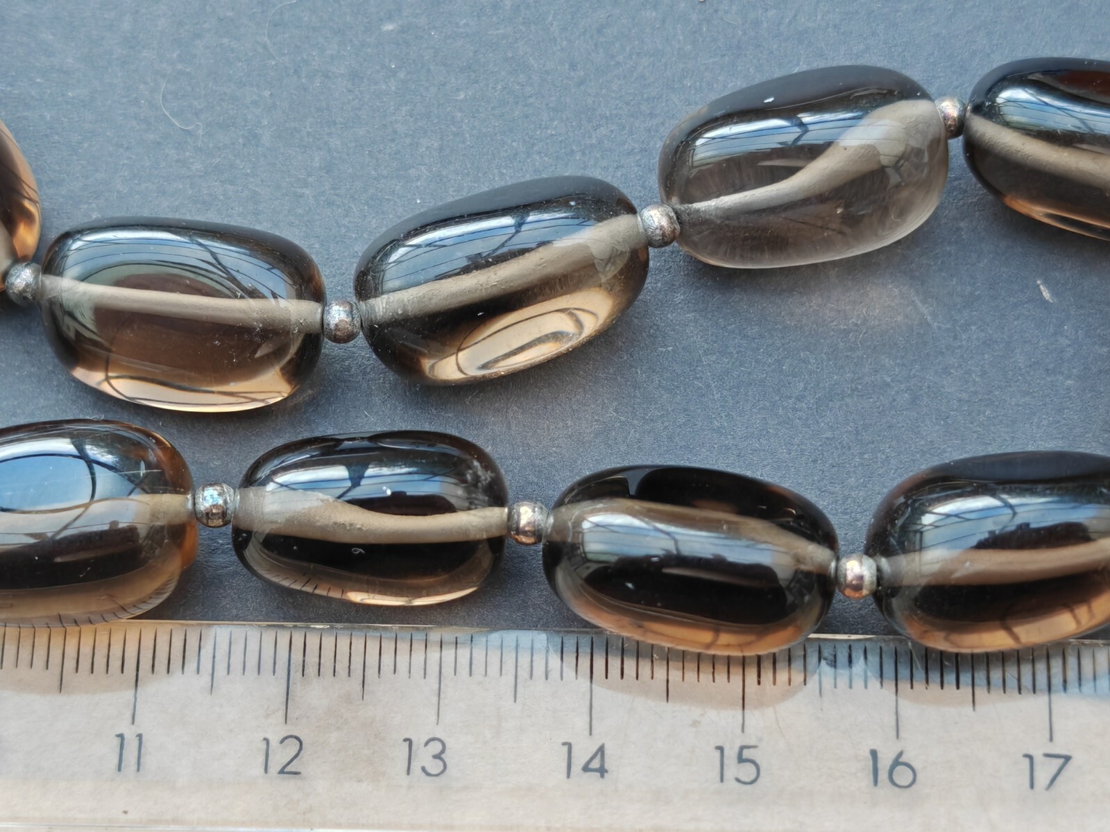 Natural Smokey Quartz Chunky bead 925 Sterling silver gemstone necklace