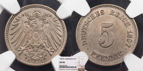 GERMANY Wilhelm II 1897-E 5 Pfennig NGC AU-58
