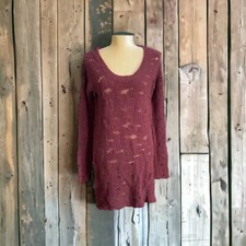 Free People Merlot Sweater SMALL Maroon Open Knit Stretchy Tunic Dress
