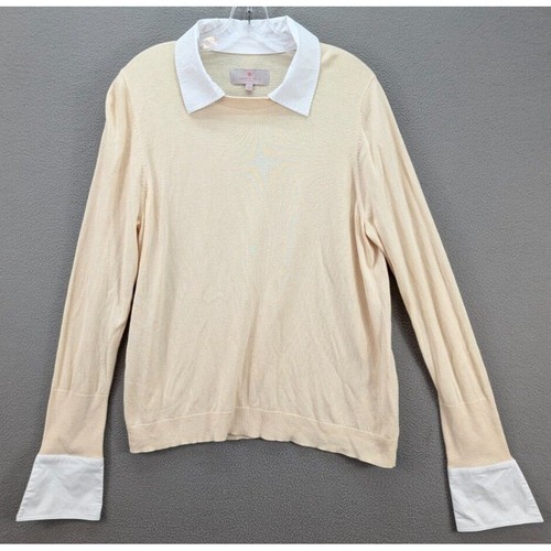 Laurie Felt Bamboo Blend Collared Top Roll Tab Sleeve Minimalist Knit Women's L - Picture 4 of 13