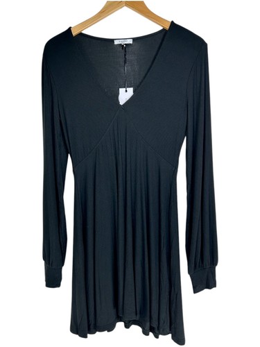 Z Supply Mini Dress Sz M Micro Ribbed Black VNeck Long Sleeve Dress Minimalist - Picture 2 of 7