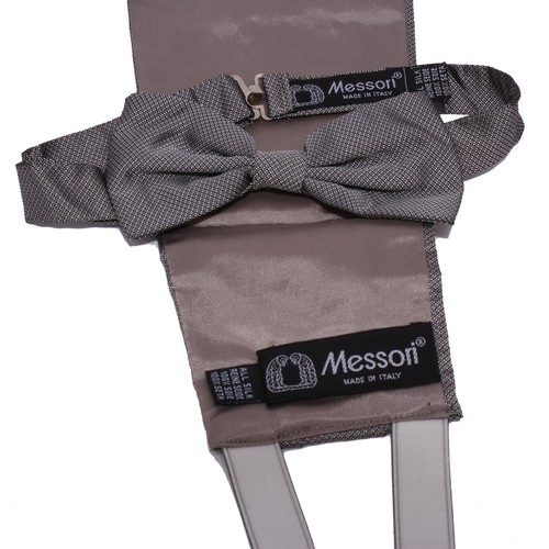 5989Y fascia da smoking+papillon uomo MESSORI black/grey silk cummerbund man - Picture 4 of 4