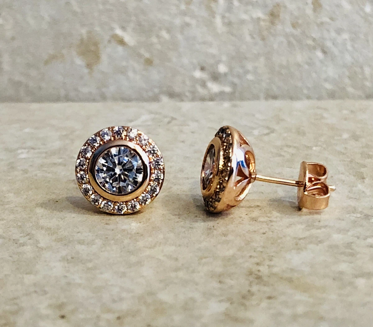 Genevive Women s Simulated Pave Bezel Halo 10 mm Stud Earrings NEW