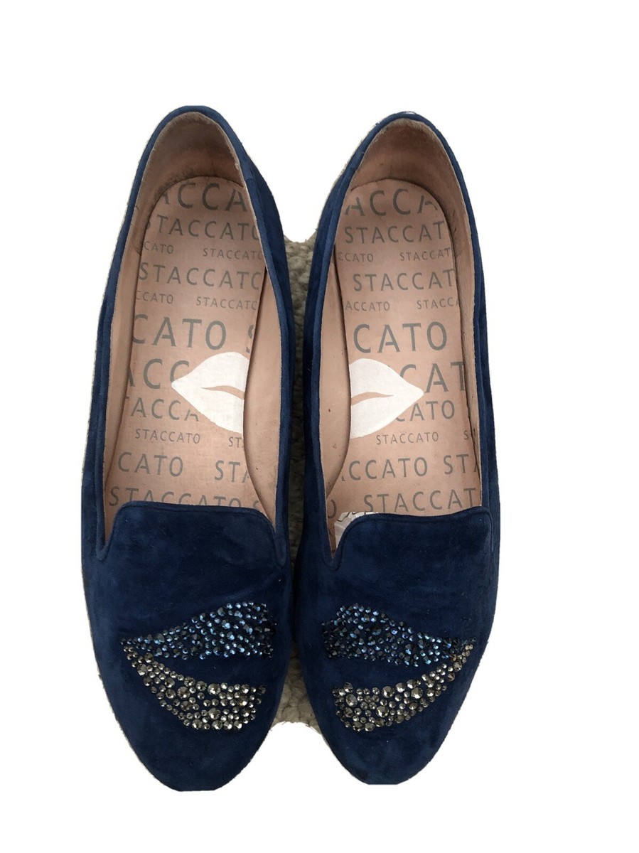 Staccato Suede Loafers in Blue UK7 EU40 with diamante kiss