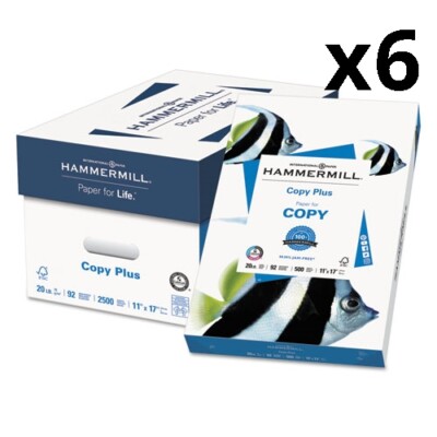 Copy Plus Print Paper, 92 Bright, 20lb, 11 x 17, White, 500/Ream, Pack of 6
