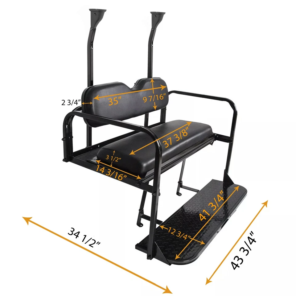 Rear Flip Seat Kit For 2004-up Club Car Precedent/Tempo/Onward Golf Cart Black - Image 3 of 4
