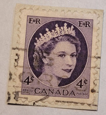 CANADA Postage ~ Queen Elizabeth II ~ Purple 4₵ Stamp ~ Posted ~1954 ~ E07