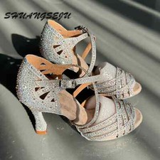 Silver Shiny Latin Dance Shoes Adult Salsa Samba Performance Shoes High Heels