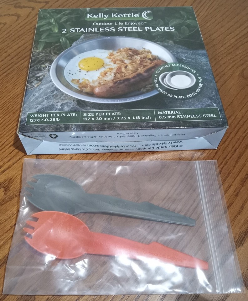 NEW Kelly Kettle Camping Plate/Bowl set (2 pcs) Stainless Steel + Two