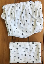 Target Pillowfort White Gray Cotton Stars Fitted Crib Sheet Pillowcase Set