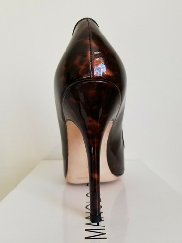 MANOLO BLAHNIK TUCCIO TORTOISE PATENT ALMOND TOE PUMPS EU 40 I LOVE SHOES 105 MM - Picture 6 of 8