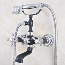 Black Chrome Brass Bath Claw foot Tub Faucet / Filler With Hand Shower sna619