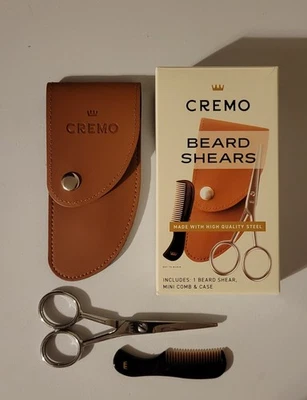 TIJERAS PARA BARBA CREMA con MINI PEINE Y ESTUCHE Acero de Alta Calidad - Imagen 1 de 4