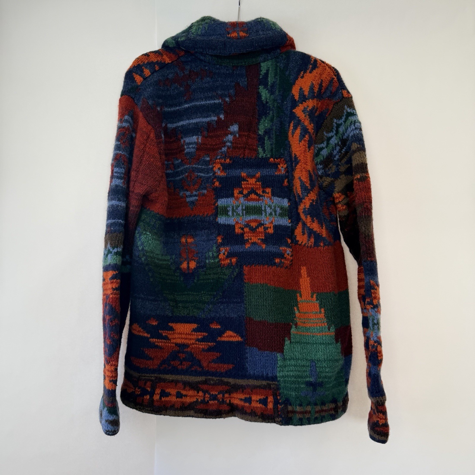 Polo Ralph Lauren Men's L Handknit Cardigan The Iconic Patchwork Wool RARE VTG image 3