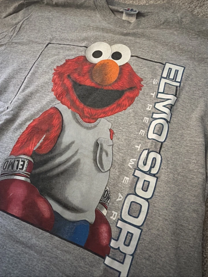 Camiseta esportiva vintage Elmo Jim Henson rua gergelim rara GG cinza Jays - Imagem 4 de 4