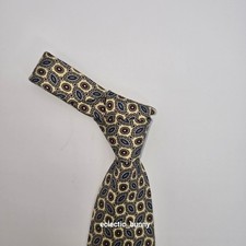Stafford Vintage Silk Tie Yellow Blue Geometric Medallion Classic 57x3.75