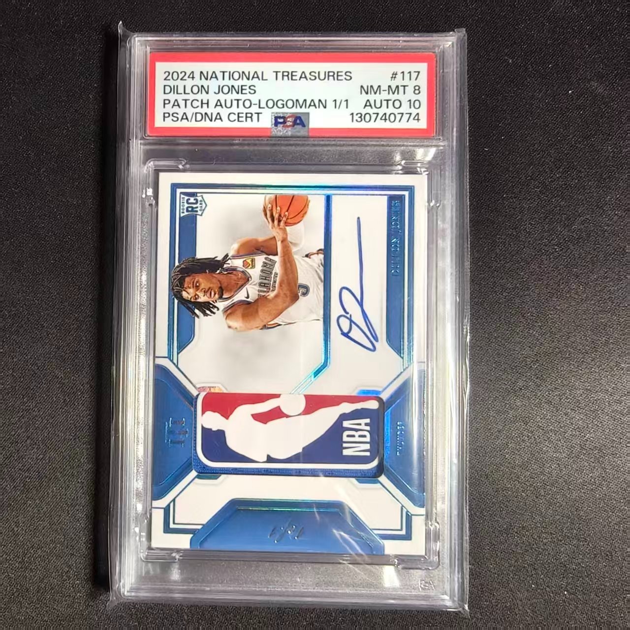 🏀KD 2024-25 NATIONAL TREASURES PATCH AUTO LOGOMAN 1/1 RC DILLON JONES PSA8 AU10